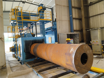 鋼管外壁拋丸機清理之前和清理之後的效果對比圖